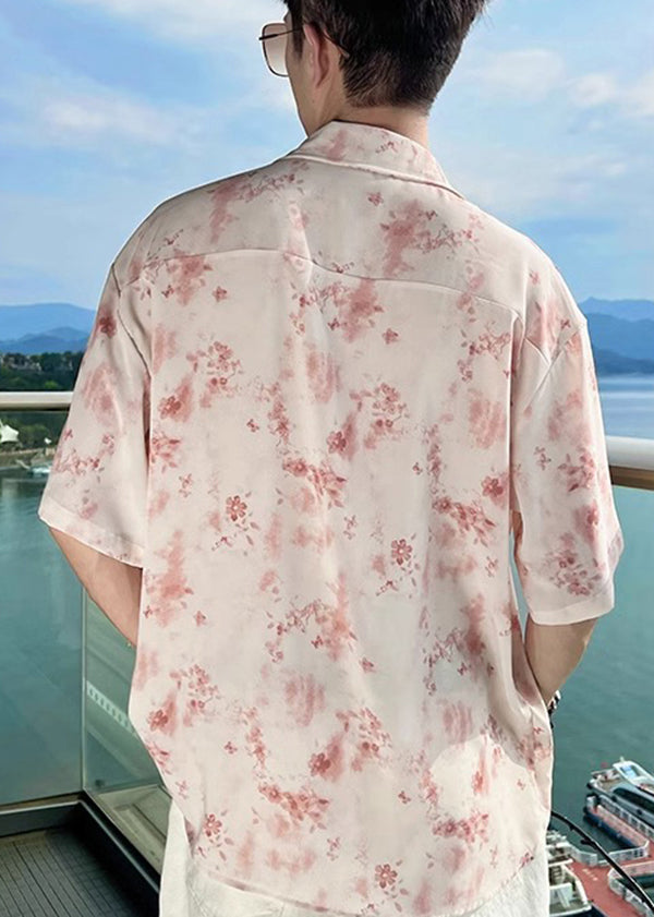 Hawaiian Vacation Pink Ice Silk Shirt Short Sleeved