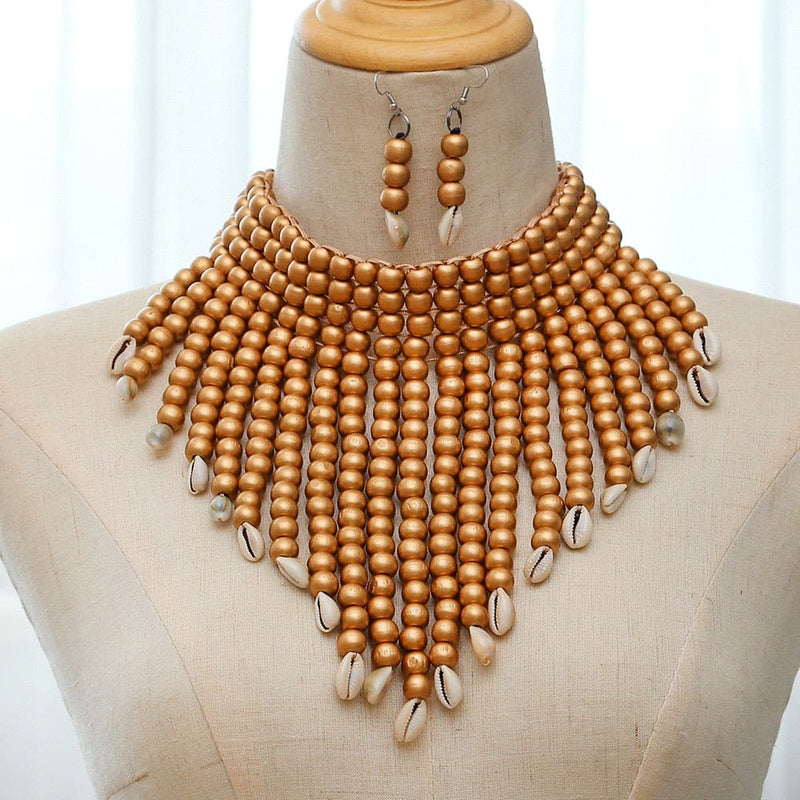 African Tribal Shell Choker Necklace & Earrings Set