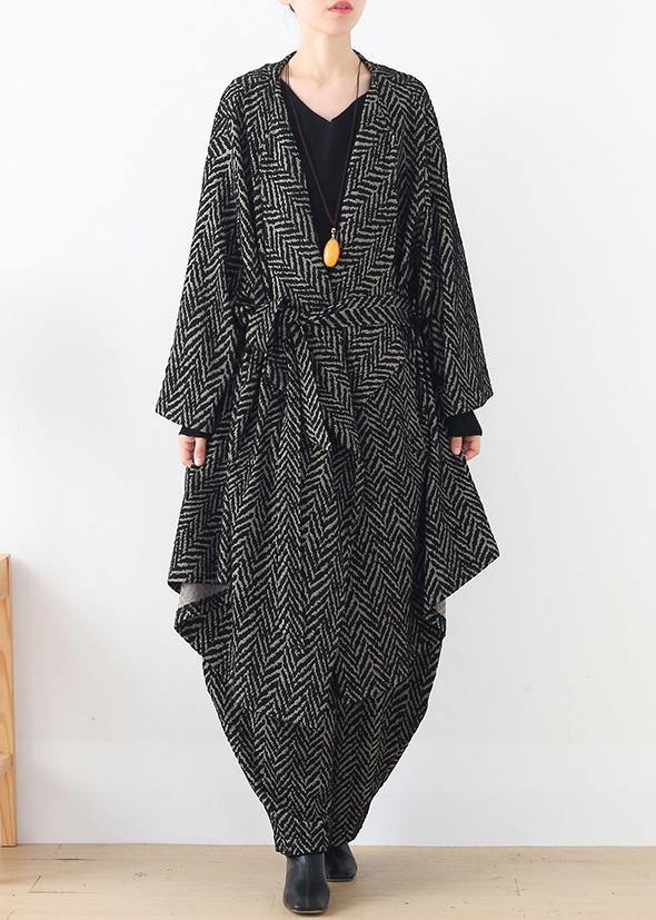 High End Stripe Style Irregular Suit British Big Temperament Black Two Piece Set Autumn