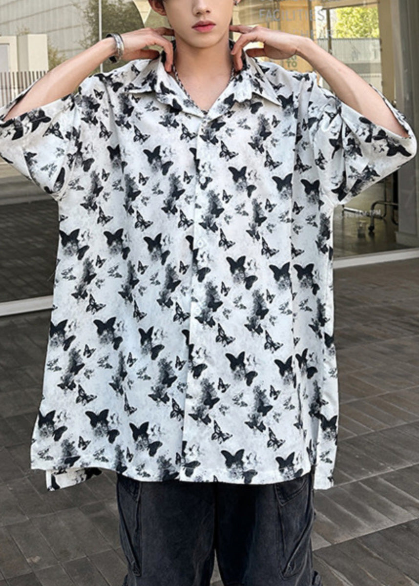 Holiday Style White Print Ice Silk Shirts Summer