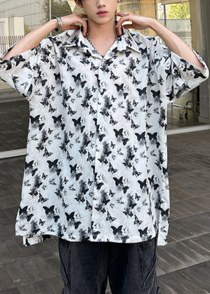 Holiday Style White Print Ice Silk Shirts Summer