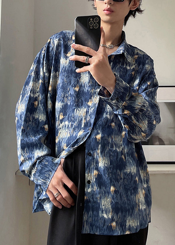 Hong Kong Style Starry Sky Oil Painting Tie Dye Shirt Long Sleeved