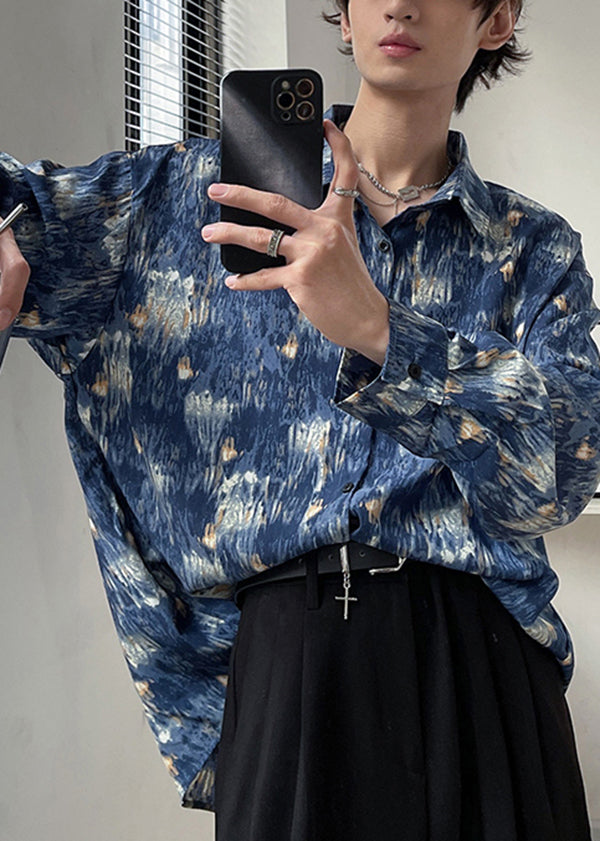 Hong Kong Style Starry Sky Oil Painting Tie Dye Shirt Long Sleeved