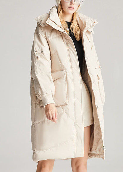 Hot Beige Zippered Thick Fine Winter Duck Down Winter Coats