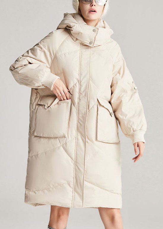 Hot Beige Zippered Thick Fine Winter Duck Down Winter Coats