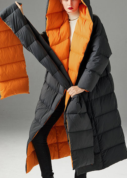 Hot Dark Gray Hooded Loose Winter Duck Down Coats