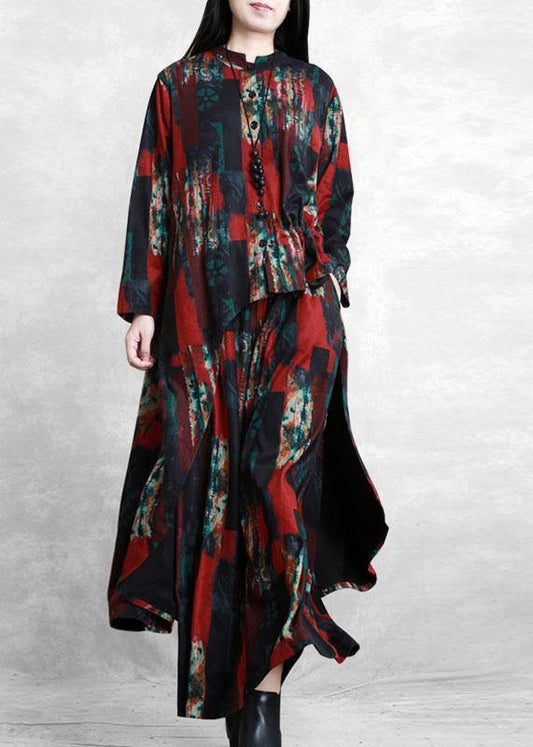 Irregular Red Print Suit Pleated Two-piece Suit