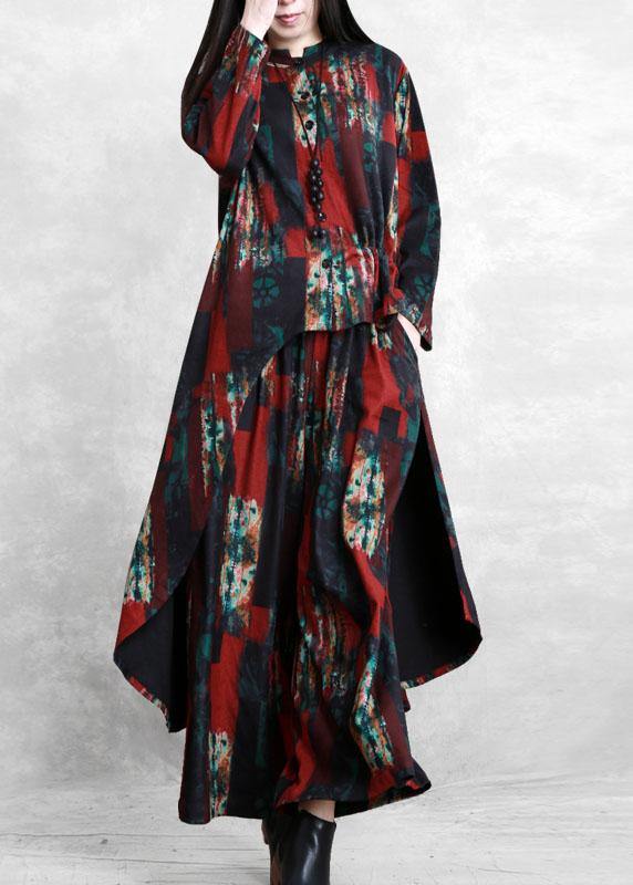 Irregular Red Print Suit Pleated Two-piece Suit