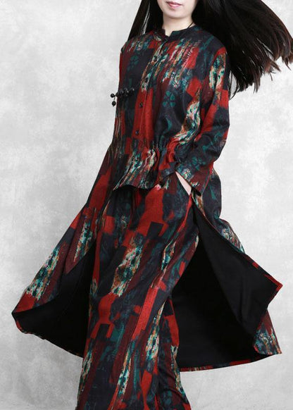 Irregular Red Print Suit Pleated Two-piece Suit