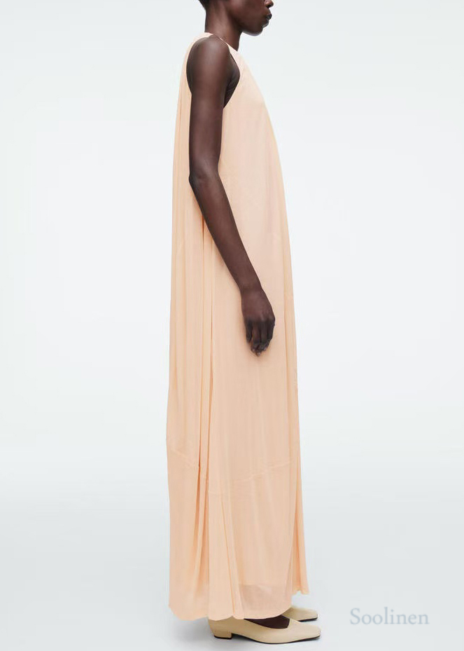 Italian Apricot O-neck Chiffon Holiday Dresses Sleeveless