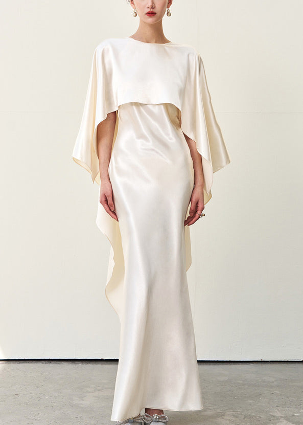 Italian Beige Asymmetrical Silk Long Dress Summer