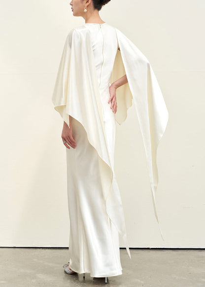 Italian Beige Asymmetrical Silk Long Dress Summer