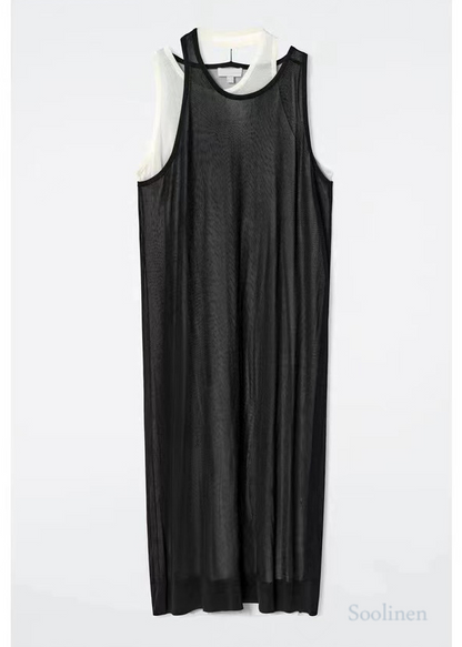 Italian Black Asymmetrical Design Layered Cotton Maxi Dress Summer