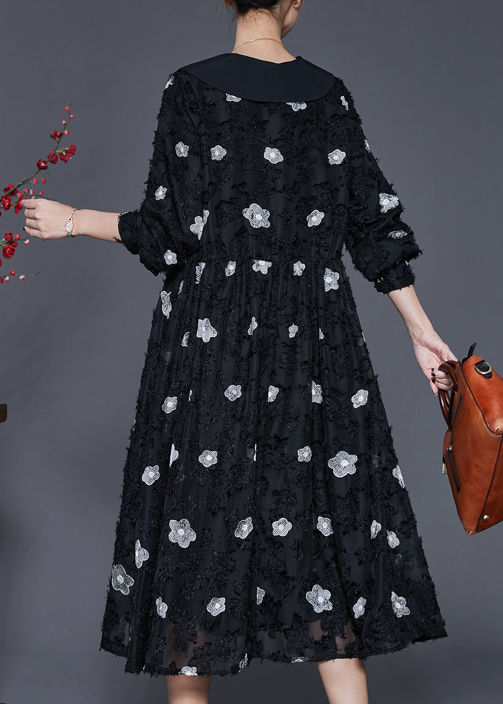 Italian Black Exra Large Hem Long Dresses Spring