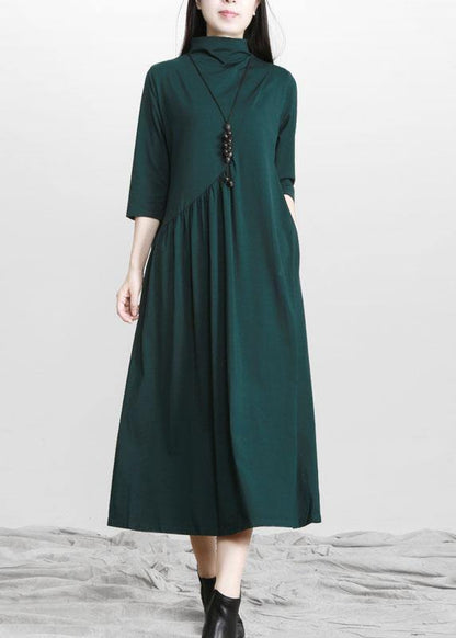 Italian Black Pockets Cotton Bracelet Sleeved Fall Holiday Dress