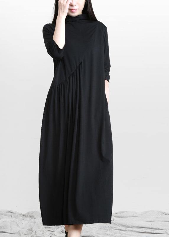 Italian Black Pockets Cotton Bracelet Sleeved Fall Holiday Dress
