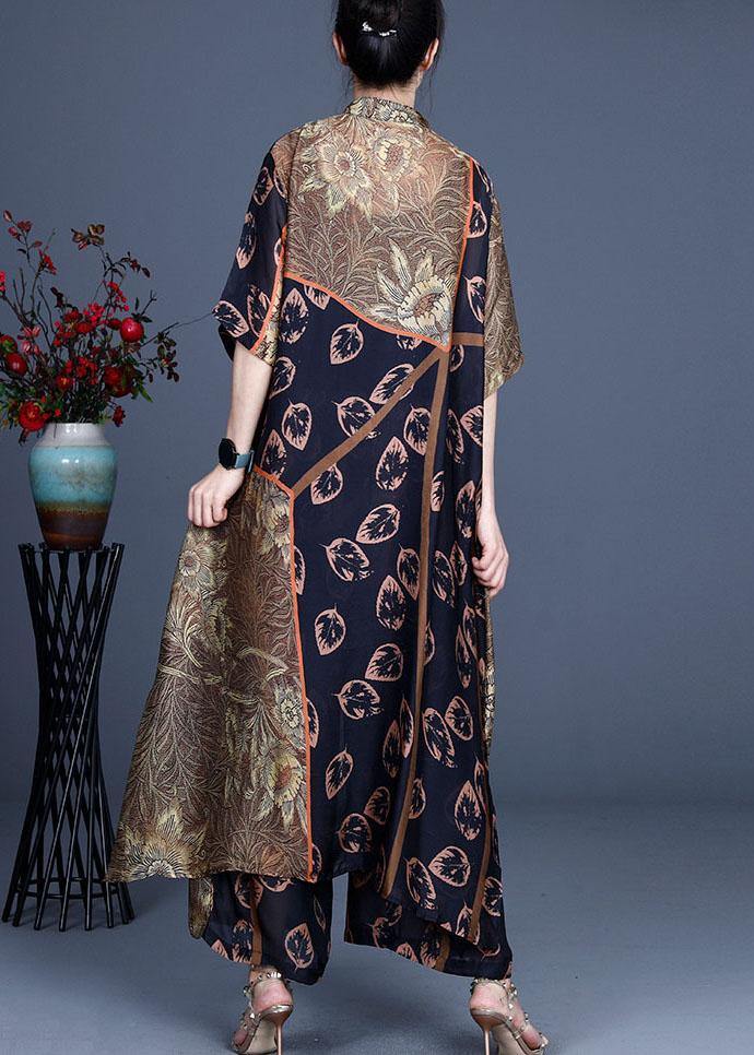 Italian Black Print Button Long Shirts Wide Leg Two-piece Set