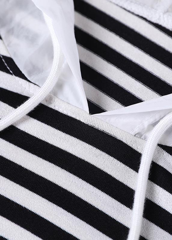 Italian Black Striped Hooded Cotton Top Summer