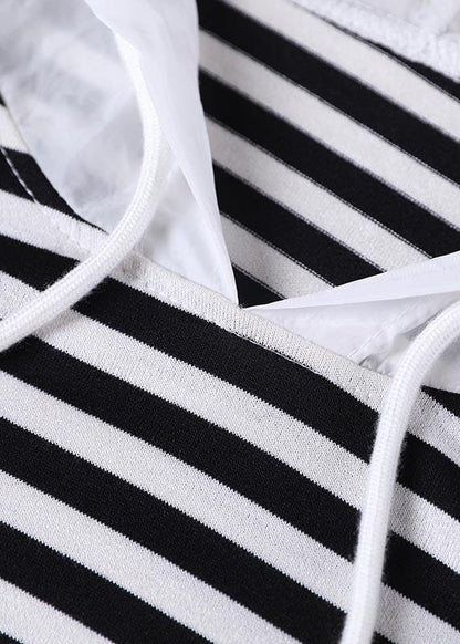 Italian Black Striped Hooded Cotton Top Summer