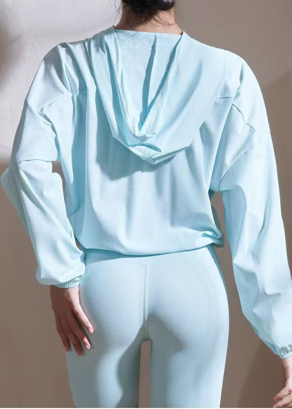 Italian Blue Hooded Pockets Spandex Upf 50+ Coat Jacket Spring