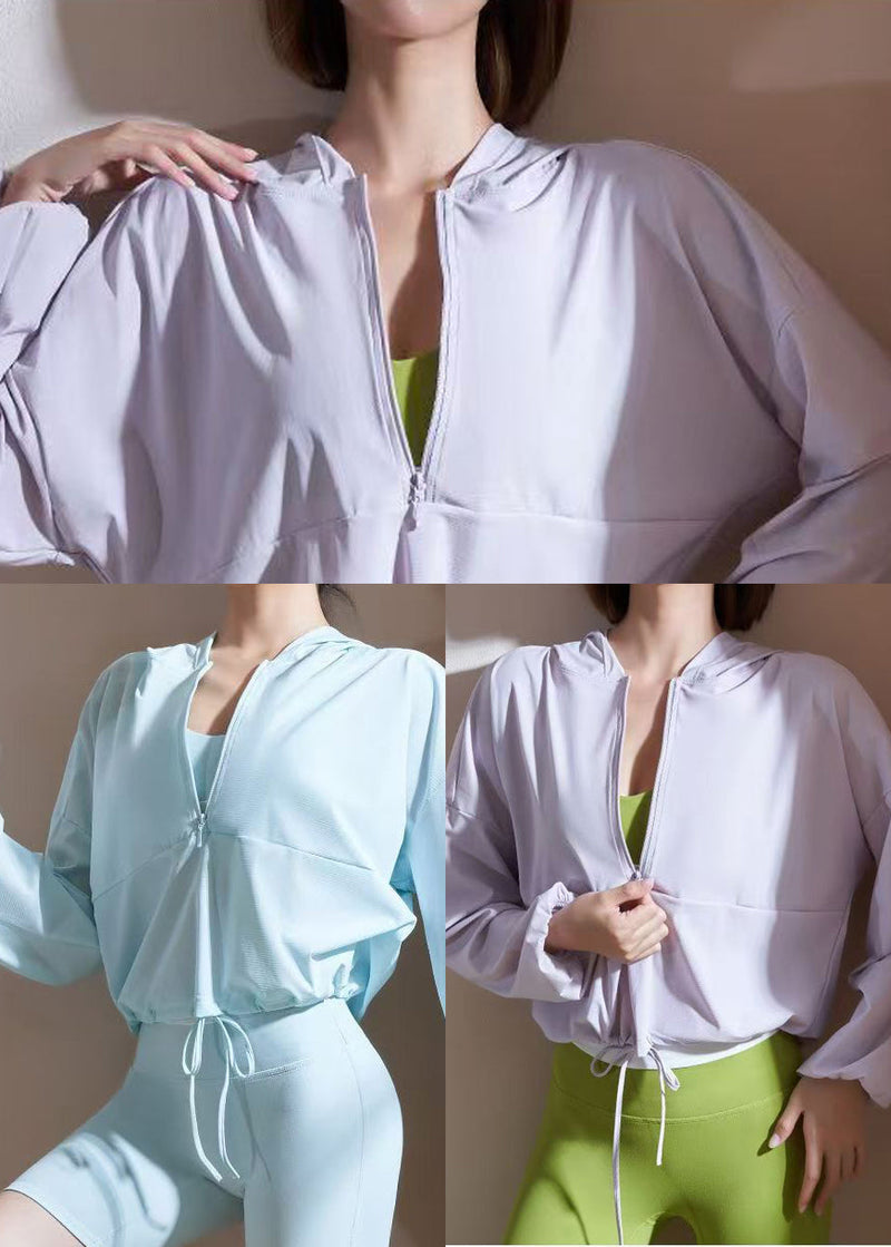 Italian Blue Hooded Pockets Spandex Upf 50+ Coat Jacket Spring