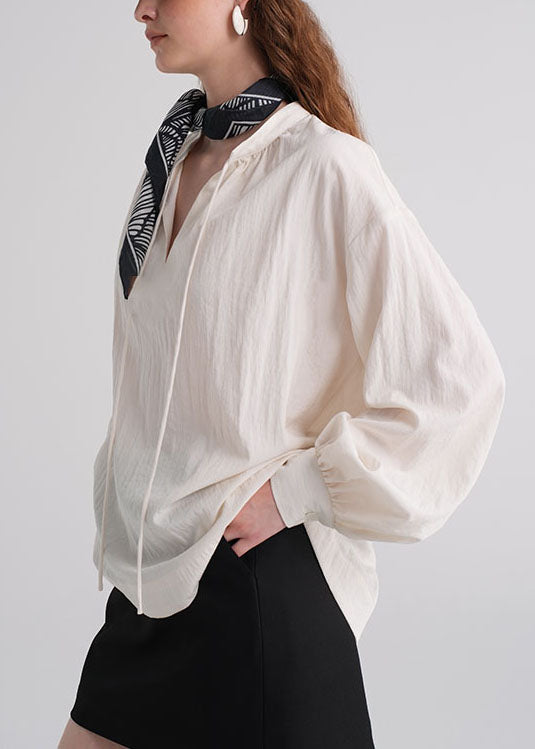 Italian Blue Striped V Neck Cotton Shirt Fall