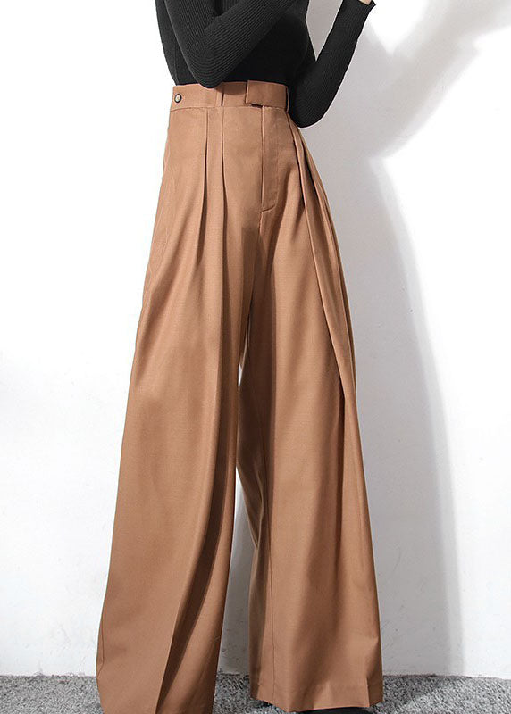 Italian Camel Zip Up Pockets Wide Leg Trousers Spring