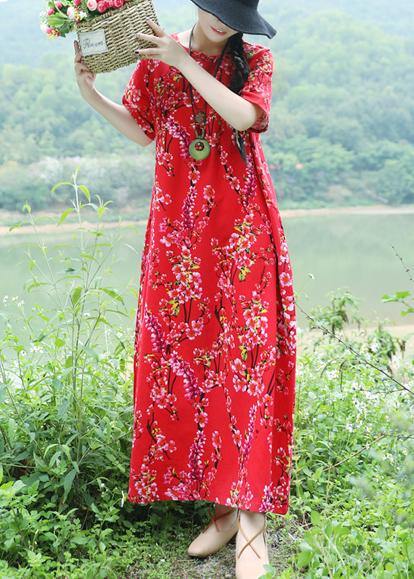 Italian Chinese Button Cotton Tunics Omychic Pattern Red Shift Dresses Summer