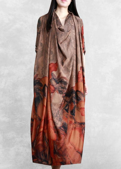 Italian Chocolate Print Clothes Asymmetric a Line Dress