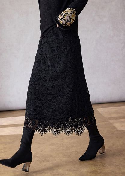 Italian Coffee Elastic Waist Slim Fit Lace Skirt Spring
