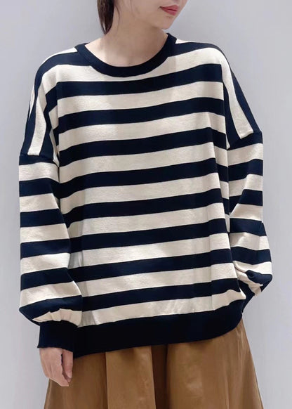 Italian Coffee Oversized Striped Cotton Sweatshirt Winter
