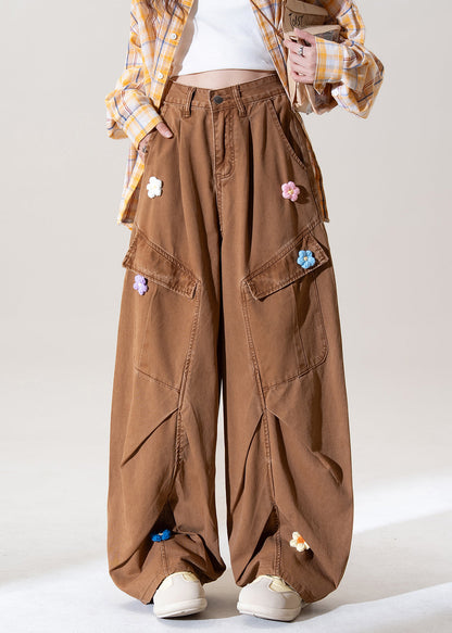 Italian Coffee Pockets Denim Straight Pants Spring