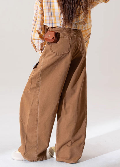 Italian Coffee Pockets Denim Straight Pants Spring