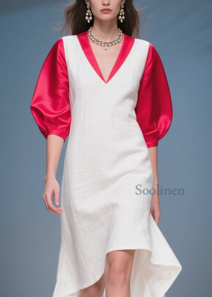 Italian Colorblock Asymmetrical Silk Patchwork Cotton Dress Summer