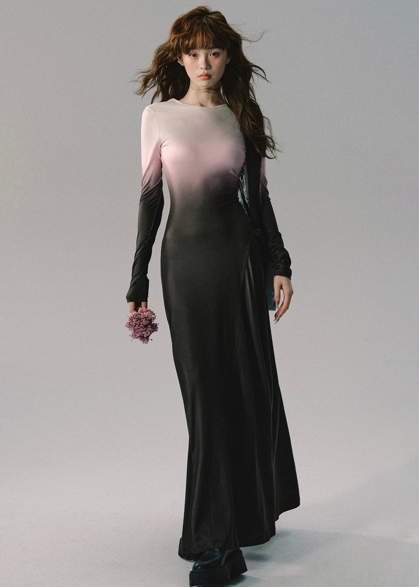 Italian Gradient Color Lace Up Cotton Long Dresses Long Sleeve