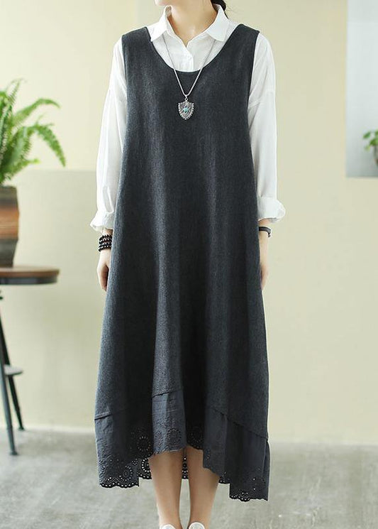 Italian Gray Outfit O Neck Sleeveless Robes Spring Dress