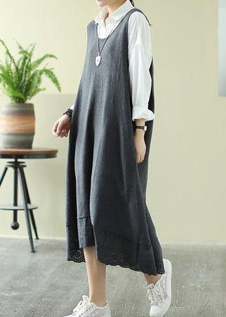 Italian Gray Outfit O Neck Sleeveless Robes Spring Dress