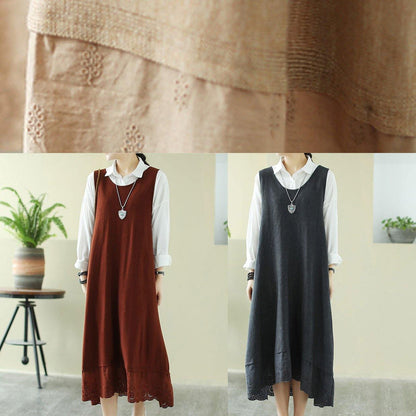 Italian Gray Outfit O Neck Sleeveless Robes Spring Dress
