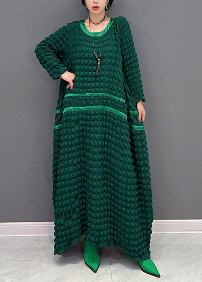 Italian Green O-neck Loose Wrinkled Silk Dresses Spring
