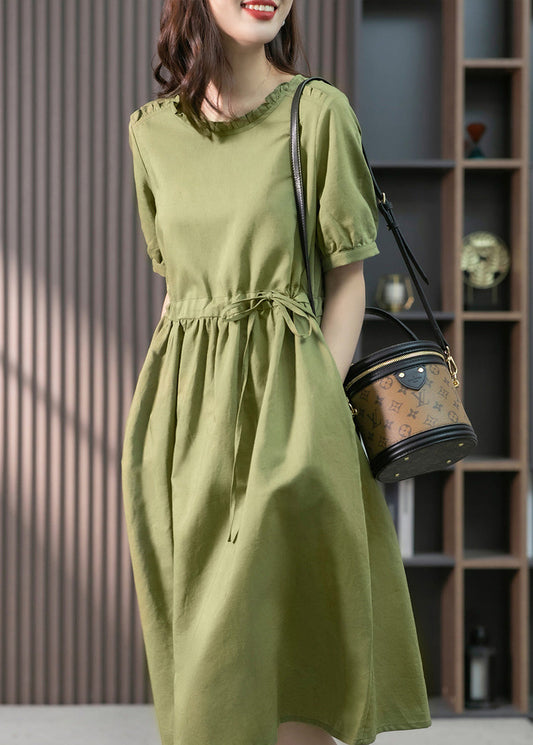 Italian Green Ruffled Linen Long Dresses Summer