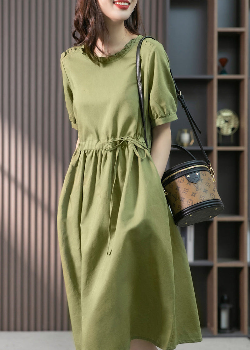 Italian Green Ruffled Linen Long Dresses Summer