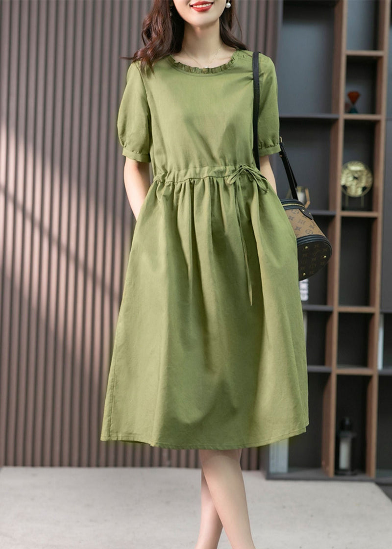 Italian Green Ruffled Linen Long Dresses Summer