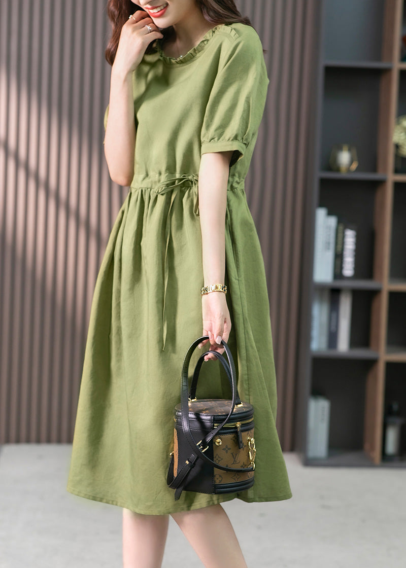 Italian Green Ruffled Linen Long Dresses Summer