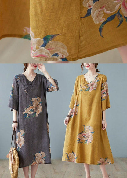 Italian Grey Asymmetrical Design Button Summer a Line Half Sleeve Vacation Dresses