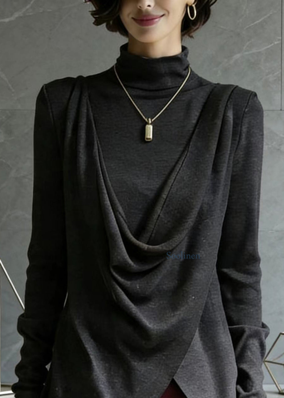 Italian Grey Asymmetrical Design Cotton Top Spring