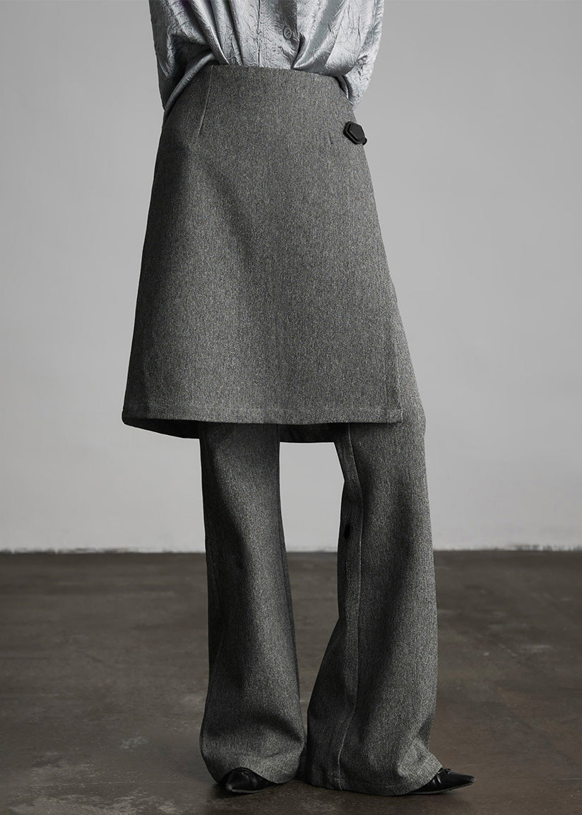 Italian Grey Fake Two-piece Split Design Suit Pants Spring