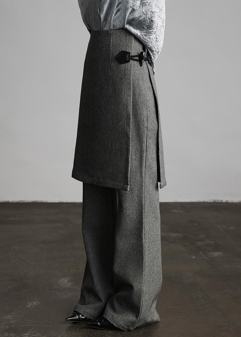 Italian Grey Fake Two-piece Split Design Suit Pants Spring