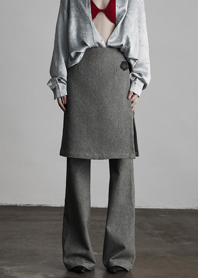 Italian Grey Fake Two-piece Split Design Suit Pants Spring