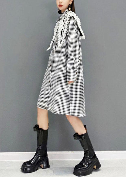 Italian Grey Plaid Peterpan Collar Button Dresses Fall Long Sleeve