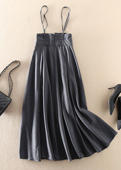 Italian Grey Zip Up Pockets Wrinkled Silk Dresses Sleeveless